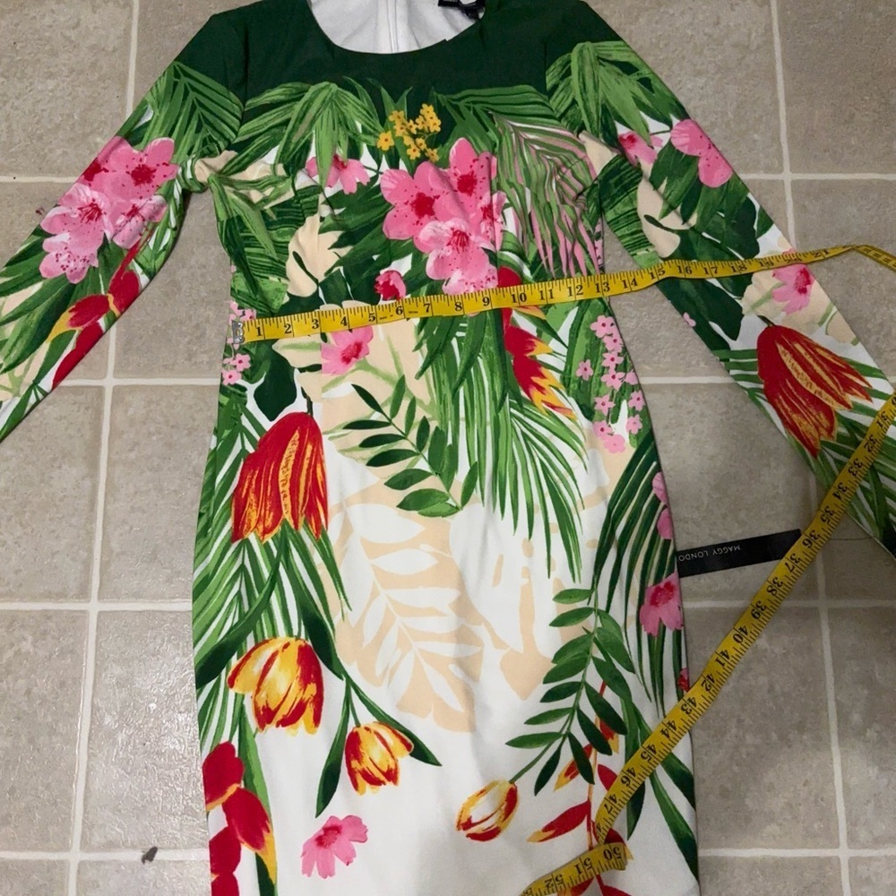 Maggy London Green and White Floral Long Sleeve Dress - Picture 4 of 6